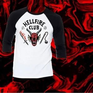 HOT TOPIC STRANGER THINGS HELLFIRE CLUB BASEBALL T SHIRT